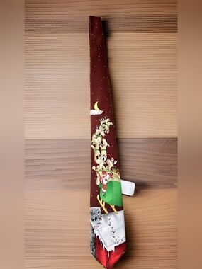 Christmas Santa & Reindeer Burgundy Novelty Tie